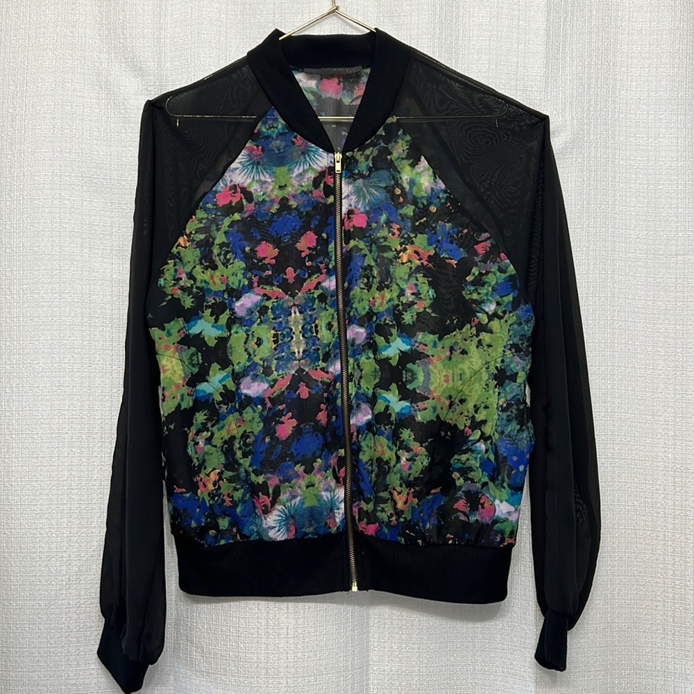 Sheer Patterned Bomber Jacket